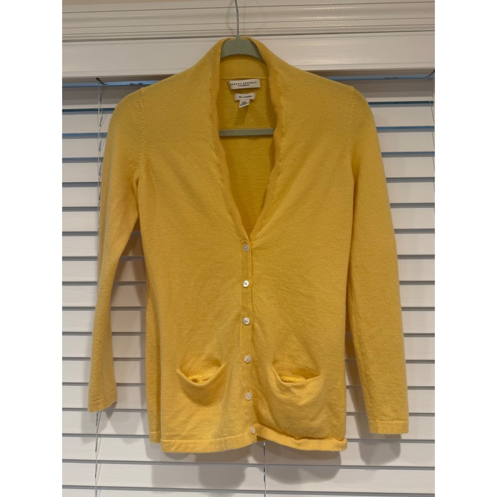 Banana Republic Womens 100% Cashmere Button Cardigan Yellow Size Small